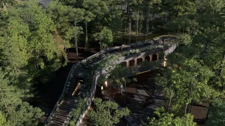Fachada do Hotel Serpente Patagônia com arquitetura contemporânea integrada à paisagem natural da região