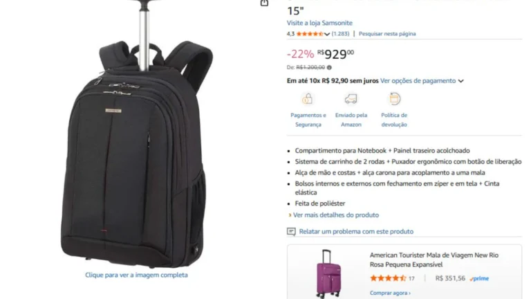 Mochilas para viagem com desconto expostas em loja, modelos variados em diferentes cores e tamanhos para aventuras